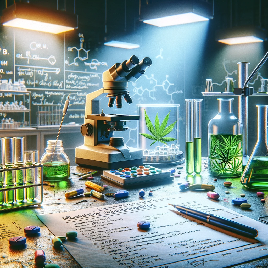 DALL·E 2024-02-21 17.15.34 - A photo-realistic image depicting a scientific research setting with a microscope, test tubes containing various liquids, including a distinct green C